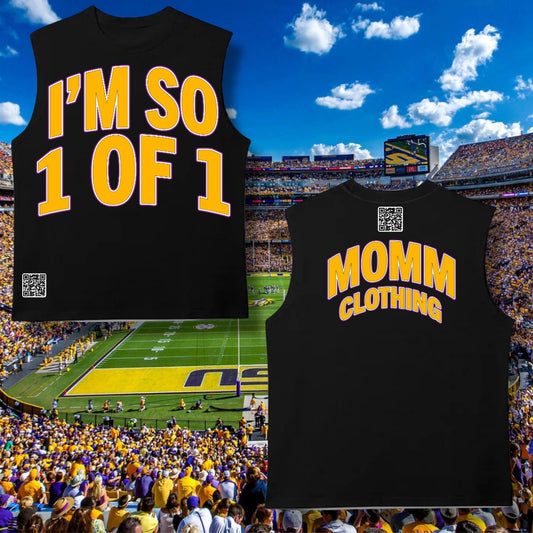 LSU Homecoming 25’ “I’M SO 1OF1” Sleeveless Tee w/ Website Barcode