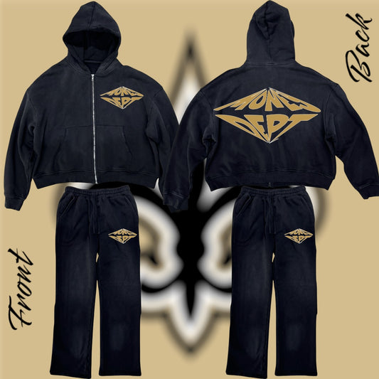 Saints “Money Dept.” Sun-Dried Distressed Sweatsuit Set